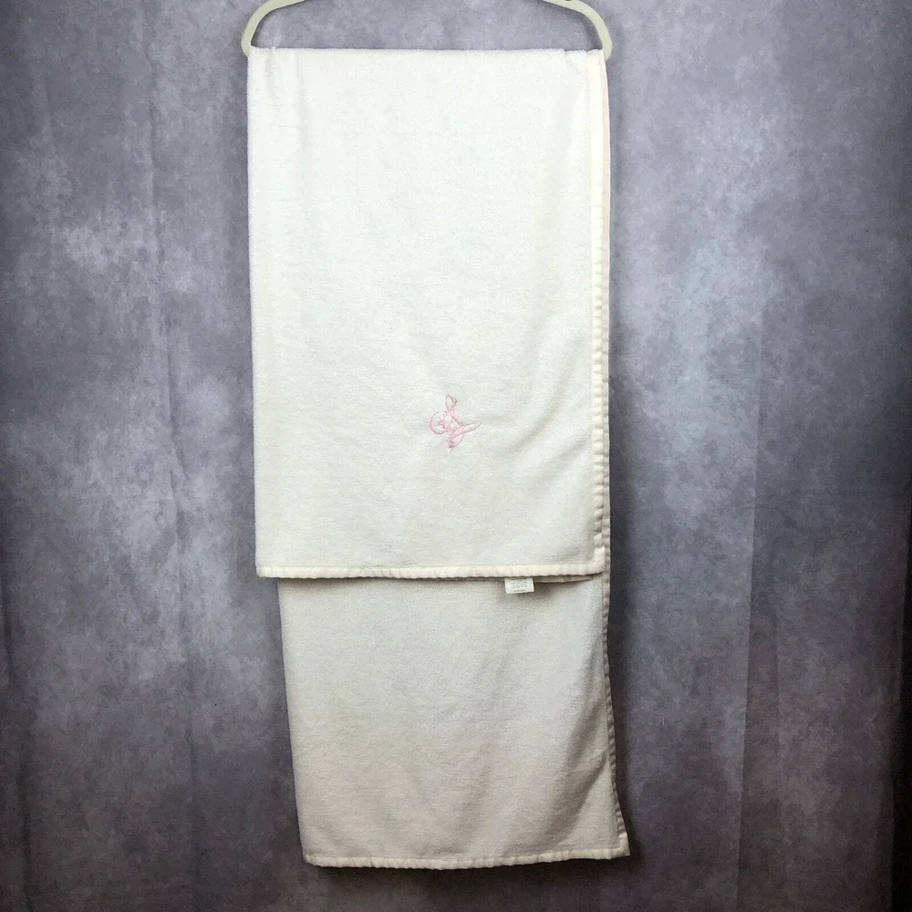Pottery‎ Barn Baby Blanket Cream Satin Trim Pink Embroidered L Monogram Nursery